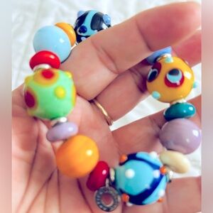 Awesome “Antica Murrina” Large Colorful Hand Blown Murano Glass  Beaded Bracelet